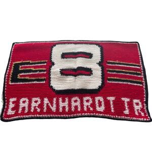 Handmade chunky crochet Dale Earnhardt Jr pillowcase vtg red white black racing